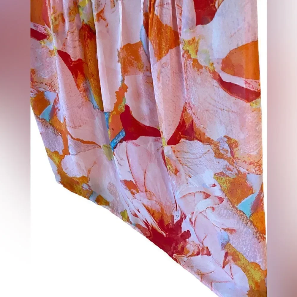 Rabbit Rabbit Rabbit Sz 6 Orange Chiffon Layered Floral Cottagecore Spring Dress - Picture 4 of 6